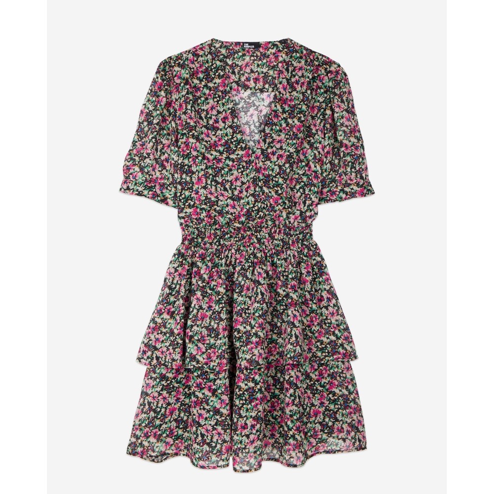 The Kooples Smocked Waist‎ Tiered Floral Dress Multicolor Sz FR 0/US XS MSRP$385
